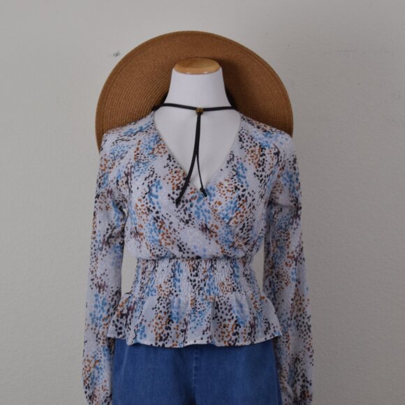 Japna Blue‎  Ruffled Peplum Blouse Long Sleeves Size XS - Picture 6 of 10